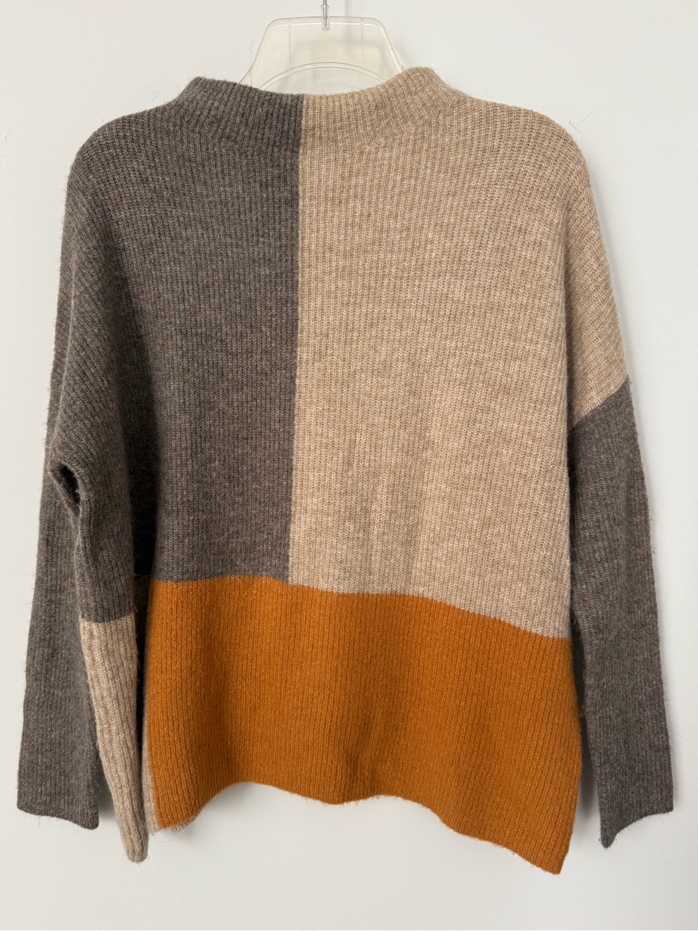 Rebecca Elliot Sweater Colorblock Wool blend Mock Neck Ribbed Knit S/M